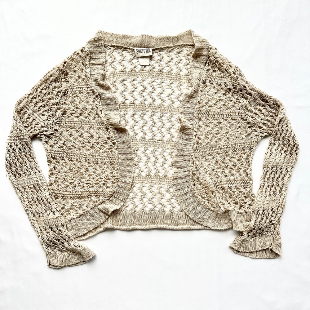 Vintage Y2K Sweet Kizz Crochet Knit Cardigan Boho Indie Cottagecore 🪶 Size XS/S